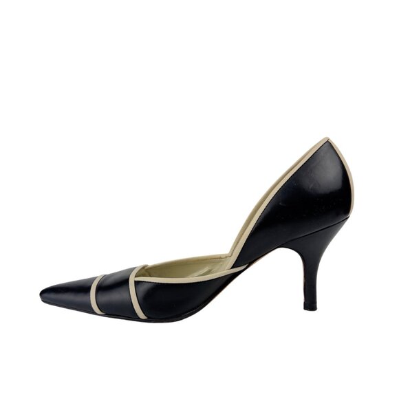 Vintage Leather Kitten Heels with White Trim - Picture 3 of 5